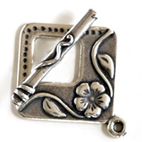 Floral Off-Set Square Toggle Clasps Silver Plated