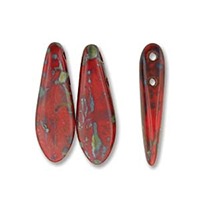 Czech Glass Beads 2 Hole Daggers Opaque Red Picasso