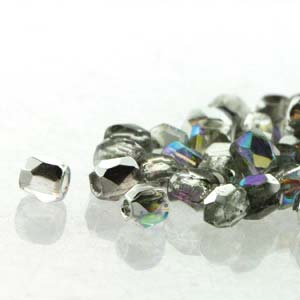 True2 Czech Glass Fire Polish Beads Crystal Silver Rainbow