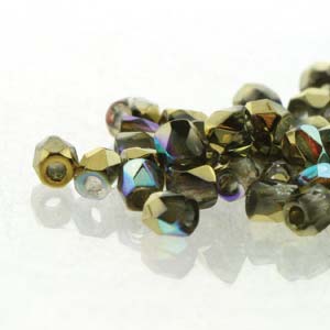 True2 Czech Glass Fire Polish Beads Crystal Gold Rainbow