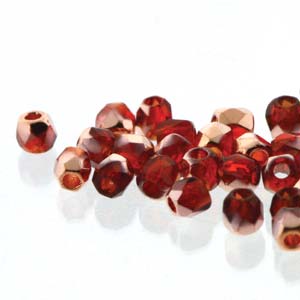 True2 Czech Glass Fire Polish Beads Siam Red Capri Gold
