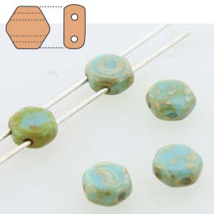 Czech Honeycomb Glass Beads Opaque Blue Turquoise Picasso (2 Strands)