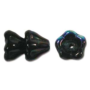 Czech Glass Flower Beads Jet Black AB