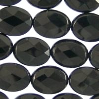Black Onyx 16mm Faceted Flat Oval Beads