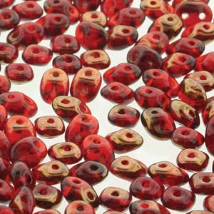 SuperDuo Czech Seed Beads 2 Holes Ruby Semi-Bronze Luster